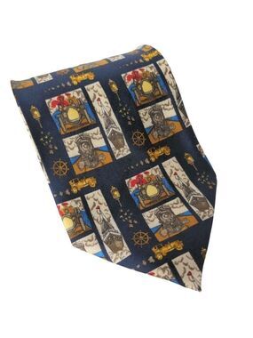 Aker Silk Necktie Ships Boats Cars Trains